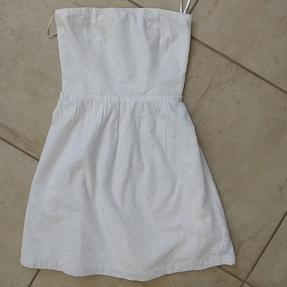 gap strapless crocheted lace mini dress